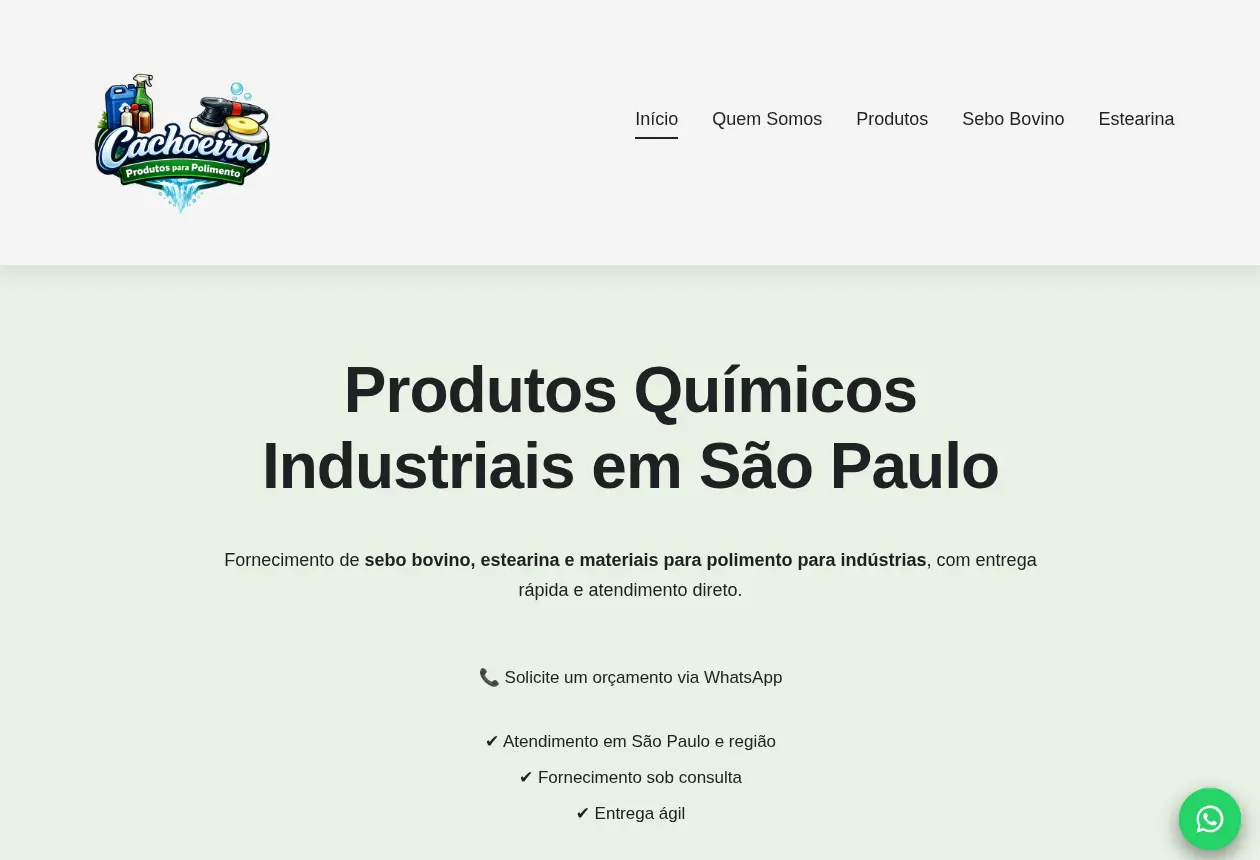 Página inicial do site Cachoeira Química